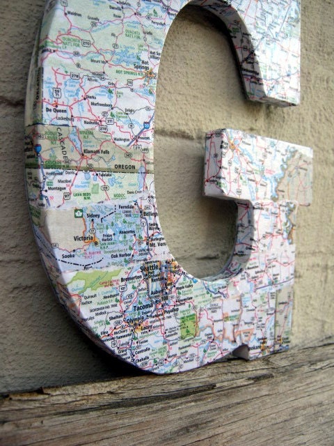 Maps Art - Personalized Monogram Map Letter - anniversary gift - wedding gift - traveler decor