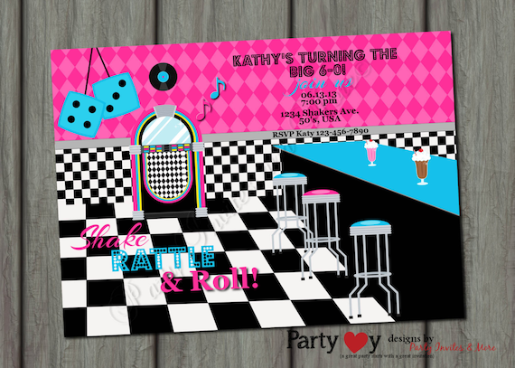 Items similar to 50's Theme Birthday Printable Invitation - Digital ...