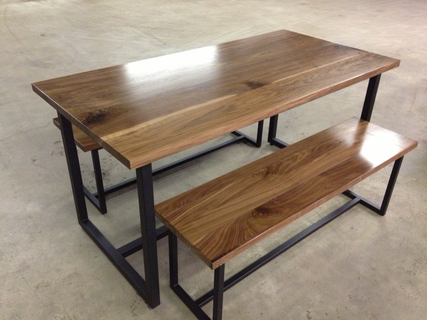 60" Dining Set - Checker Black Frame / Solid Walnut 30" x 60" Table Top & 50" Seats