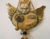 Cat Angel, Pet Sympathy gift, Original Mixed Media, Assemblage, Angel, Original Altered Art, Vintage Jewelry Art