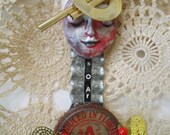 Assemblage, Original Mixed Media, Good Luck,  Original Mixed Media, Angel Doll, Artdoll, Assemblage Art,  Wall Hanging