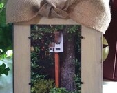Cream Distressed Wooden Frame with a Natural Burlap Bow