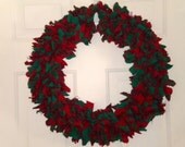 Christmas Red and Green Plaid Fabric Rag Wreath