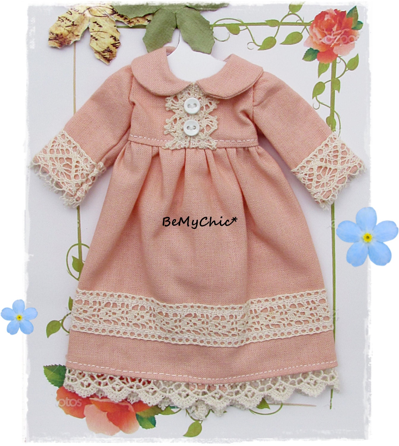 Blythe Pullip Dal Doll Dress Clothe Outfit  - Japanese Cotton Fabric Sweet Pink Lace Decorated