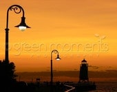 Photograph of Charlevoix, Michigan, lighthouse channel at sunset (5" x 7")