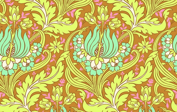 Amy Butler Fabric Soul Blossoms 'Temple Tulips" in Cinnamon 1 Yard
