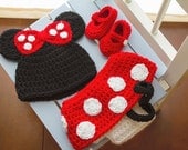 Crochet Newborn baby girl Minnie Mouse Hat Diaper Cover and booties, PHOTO PROP, Minnie hat and diaper cover set