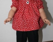 American Girl Doll Clothes-Red Print Top & Black Capri Outfit