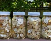 Lot of Buttons, Jar of Buttons, White Buttons in Jar, Vintage Buttons in Jars, Antique Buttons