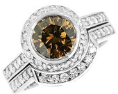 2.21ct Halo VS2 Cognac Champagne Fancy Brown Diamond Matching Engagement Ring Wedding Band Set 14k White Yellow Rose Pink Gold