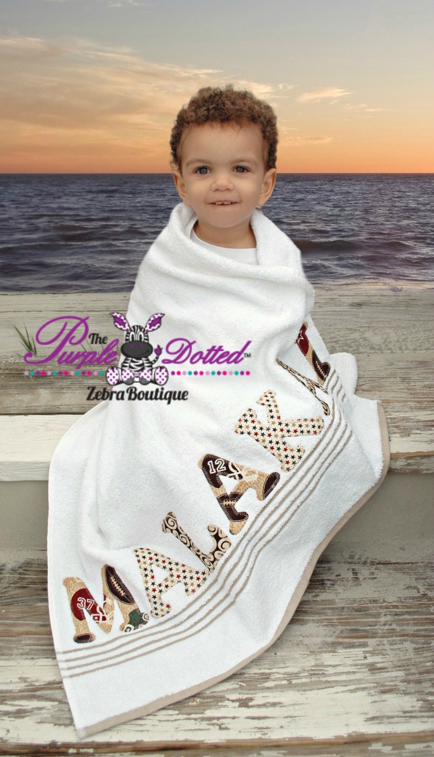 Football Custom Personalized Boys Beach or Bath Towel - Monogrammed Name Towel - Applique Towel - Baby Boy Gift - Shower Gift - Birthday