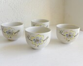 Yellow Blue Cherry Blossom Magnolia Flower Sake Tea Cups Otagiri Set of 4 Japan Minimalist Modern