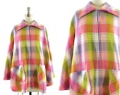 vintage 70s pink purple and green plaid cape - AsburyHill