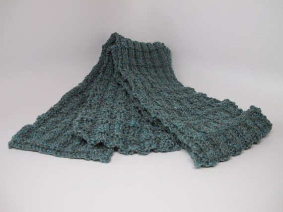Blue green and teal harris tweed pattern knit scarf by Mimisfolly