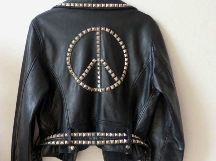 Vintage Moschino leather jacket biker style with peace sign
