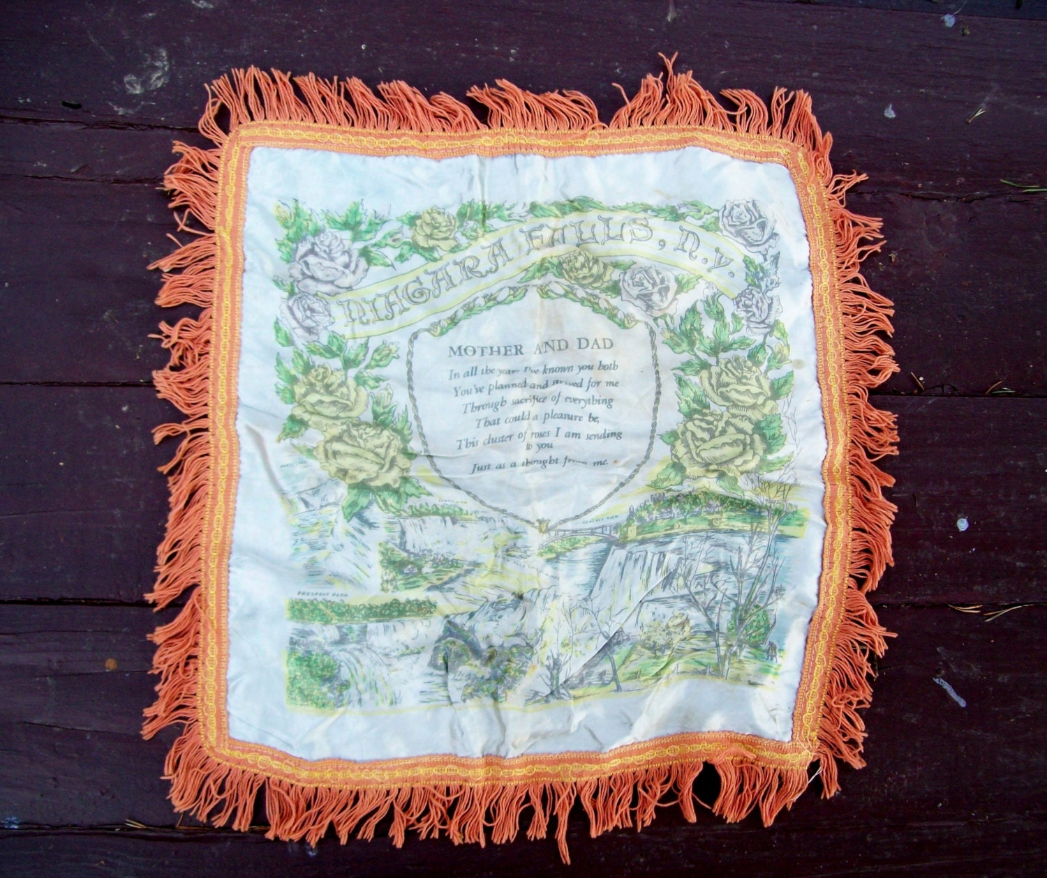 Vintage Silk/Satin Niagara Falls "Mother and Dad Poem" Pillow Sham