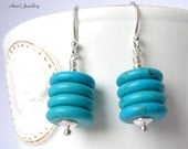 Turquoise Earrings, Sterling Silver Earrings, Handmade Gemstone Jewelry, Wire Wrapped Dangle Earrings, Summer Fashion