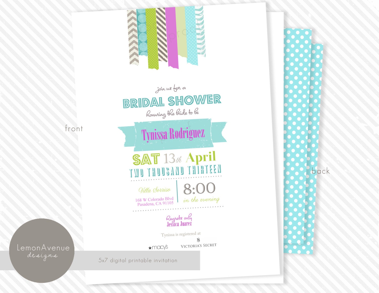 Bridal Shower Invitation - fuchsia, teal, lime green summer, bright - you print Il_170x135