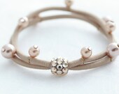 Beige 2layer hair tie, ponytail holder with Swarovski elements crystal and pearls, rubber band, hair tie, elastic hair tie - AddCrystal Beige 2layer hair tie, ponytail holder with Swarovski elements crystal and pearls, rubber band, hair tie, elastic hair tie - AddCrystal