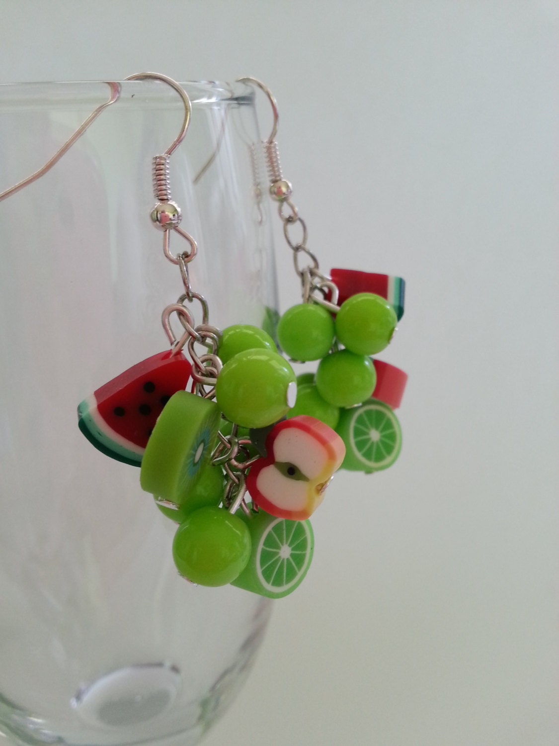 Green Earrings "Fruits" Handmade Stylish Accsessory