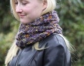 Knit Infinity Scarf, Purple Cowl, Multicolor Infinity Scarf, Warm Fall or Winter Scarf, Soft and Chunky Winter Scarf, Wool Scarf