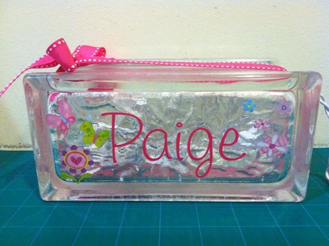 Custom Personalize Name Lighted Glass Block Girls Boys Nursery Night Light