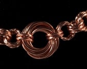 Copper Twisted 3's and Flower Chainmail Bracelet