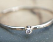 2 MM White Cut Diamond Bezel Set  Stacking rings in 14k Yellow Gold