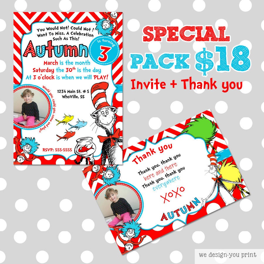 DR. SEUSS Inspired Invitation and Thank you- SPECIAL