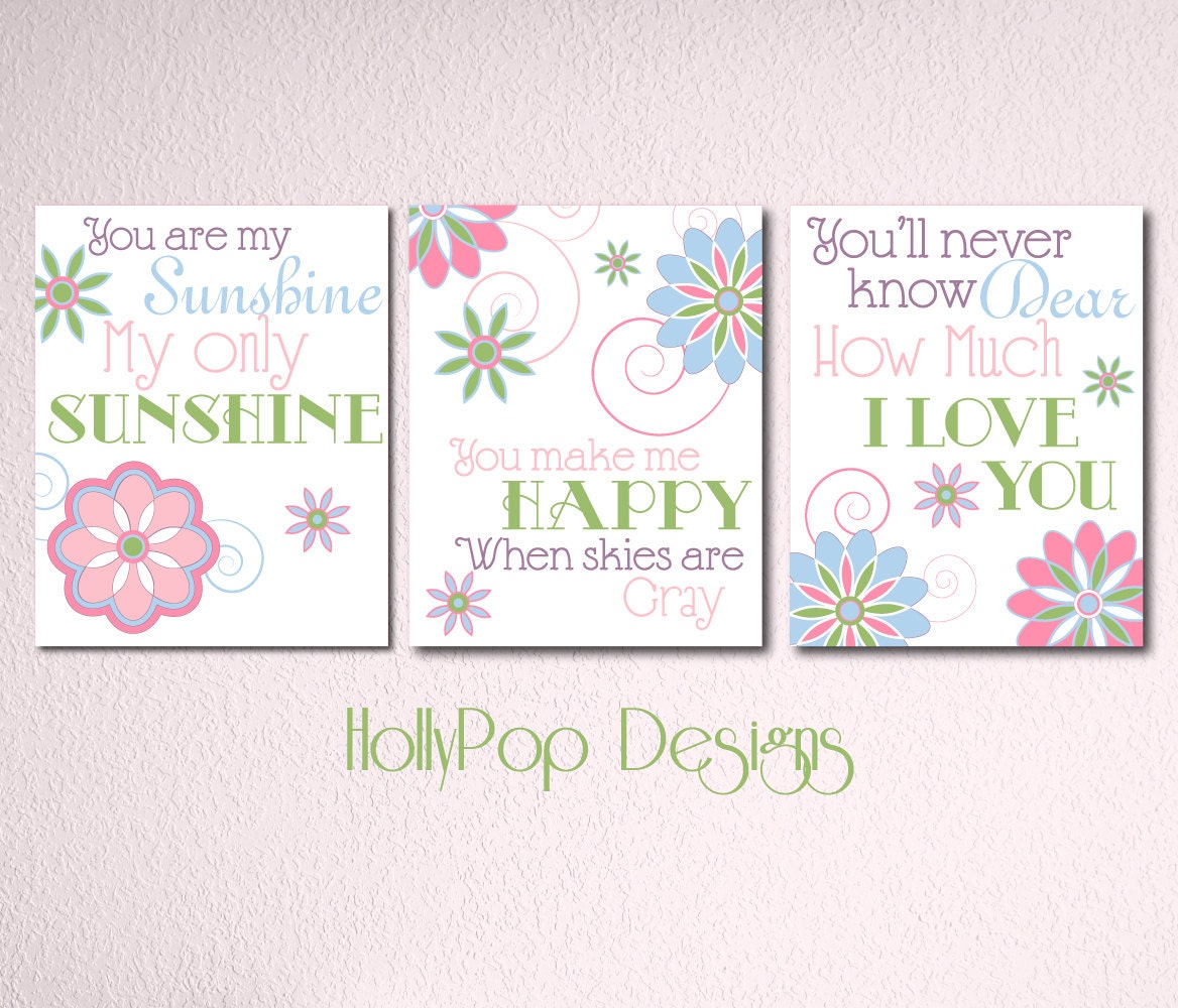 You are My Sunshine Art Prints Baby Girl Nursery Song Decor Pink Purple Blue Pottery Barn Hayley Artwork Pictures Inspiring Wall Idea