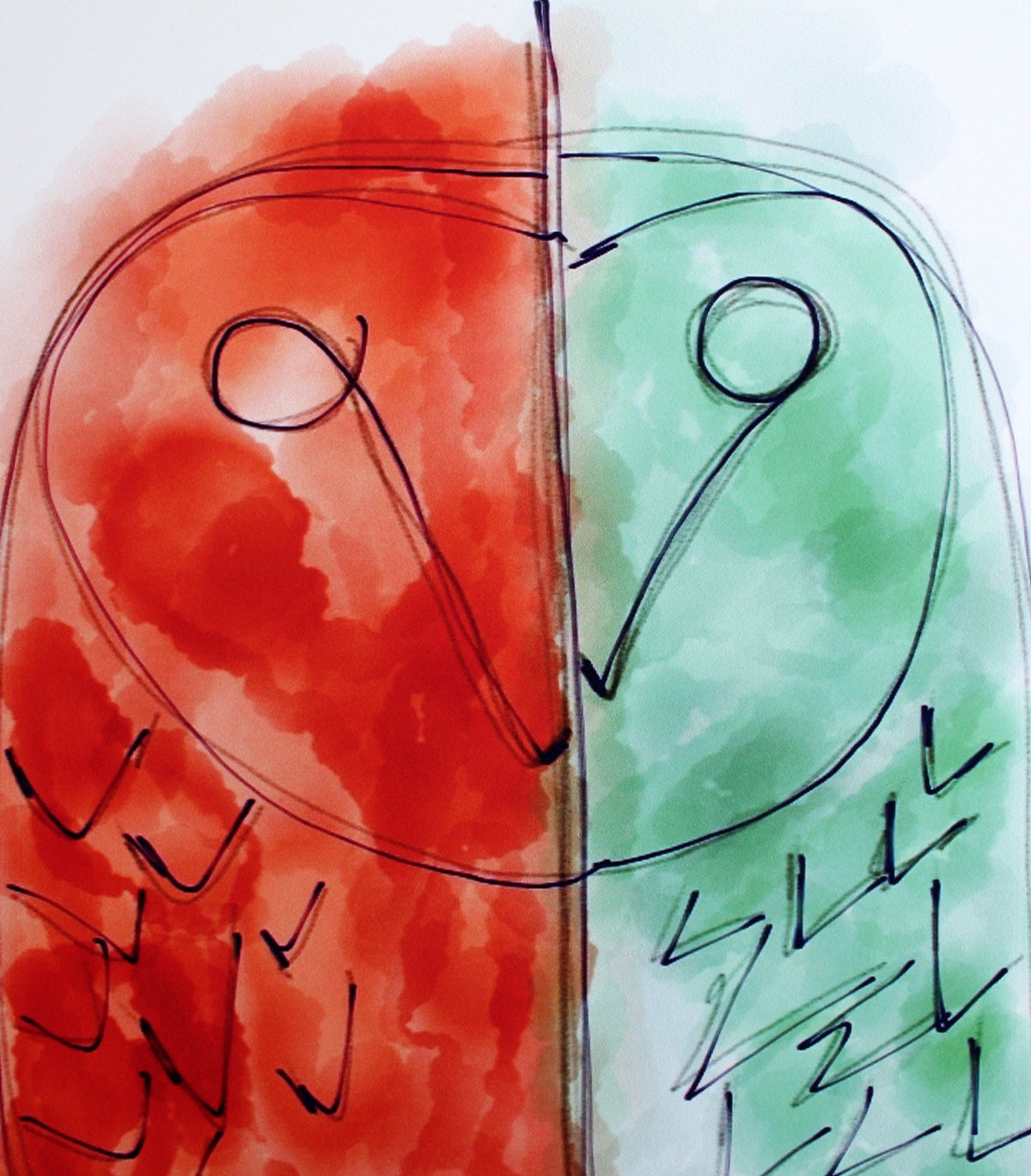 Half a Hoot 8x8 Digital Art Print/Mint Green/Rusty Orange Barn Owl Illustration/ Archival Print