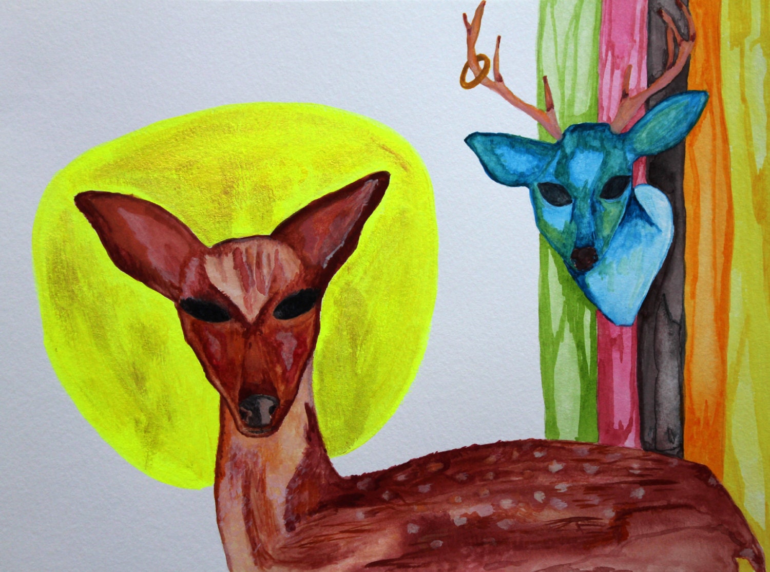 The Hunter/Original Watercolor Painting/9x12 Abstract Animal Portrait