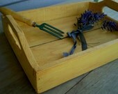 Shabby Yellow Wood Tray Trug Distressed Crate for Tea Serving or Garden Herbs Flowers Cottage Chic