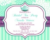 Printable Bridal Tea Party Invitation-Floral and Stripes-Birthday, Baby Shower, Bachelorette-Mint -Pink-Oranage-Purple