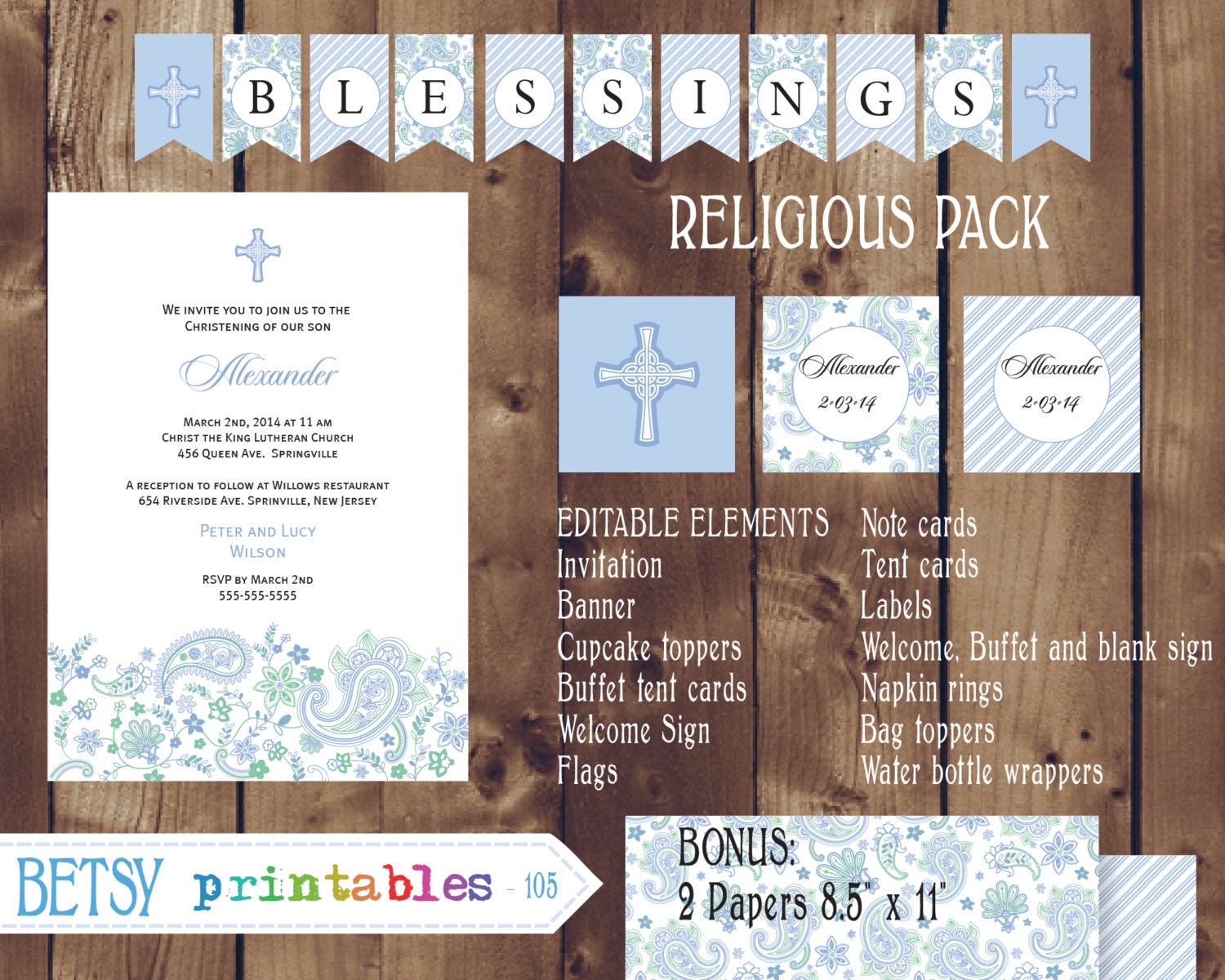 Religious celebration Kit, Baptism, Christening, First Communion, Confirmation DIY Editable - INSTANT DOWNLOAD 105