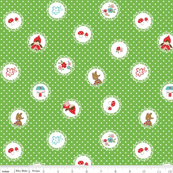 Little Red Riding Hood - Little Scallops Green - Riley Blake Fabric - HALF YARD