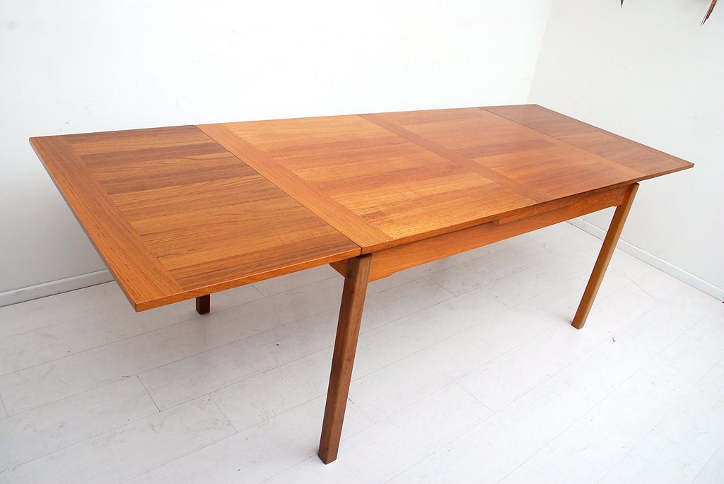 Mid Century Danish Modern Teak Dining Table Extendable