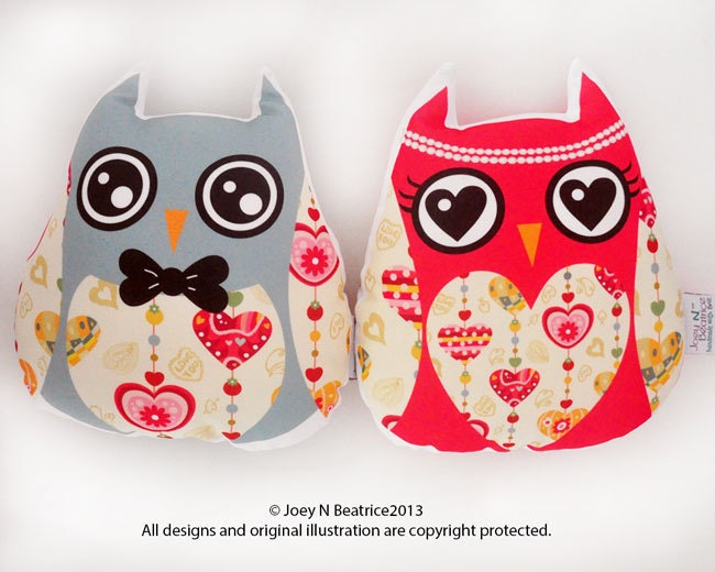 Owl - Lovely couple owl(heart) set of 2 plush toy - gift - wedding gift - anniversary gift - Owl Cushion
