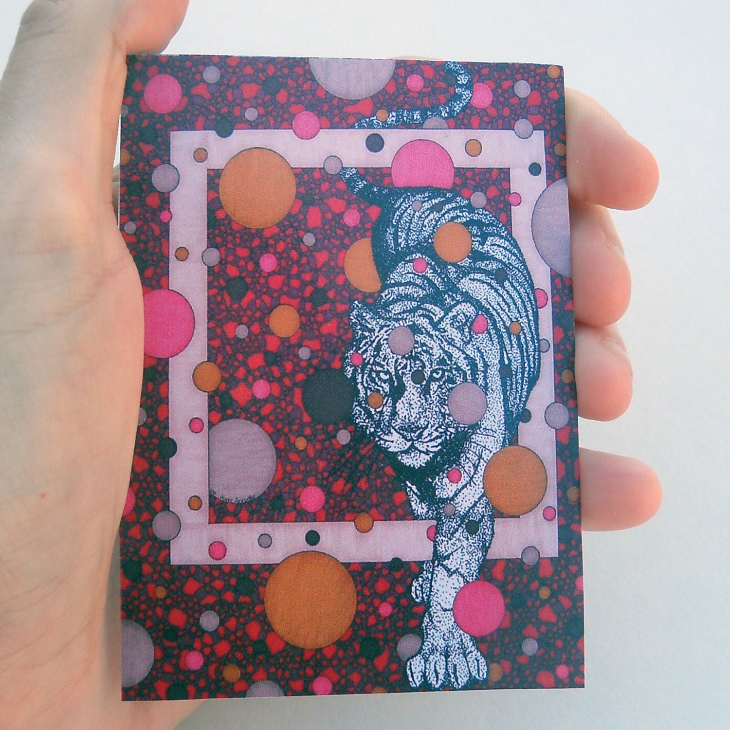 Red Tiger ACEO artist trading card ATC cat drawing tiny reproduction print