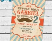 Vintage LITTLE Man Mustache Birthday Party Invitation - Invite Card - Personalized invitation - Mustache bash- In-8