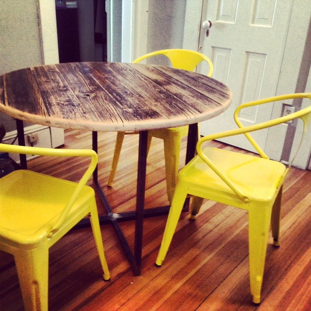 Crossover Table , reclaimed wood top with tube steel base. rustic modern industrial reclaimed