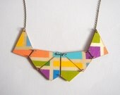 Neon Geometric Necklace, Wood Triangles Necklace,Wood  Necklace,Geometric Jewelry
