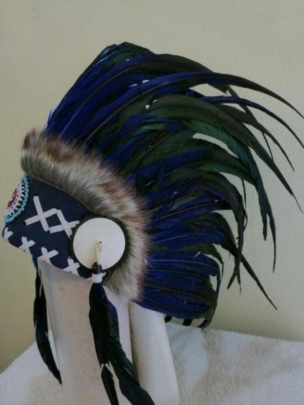 Indian Electric Blue Feather Headdress For Children