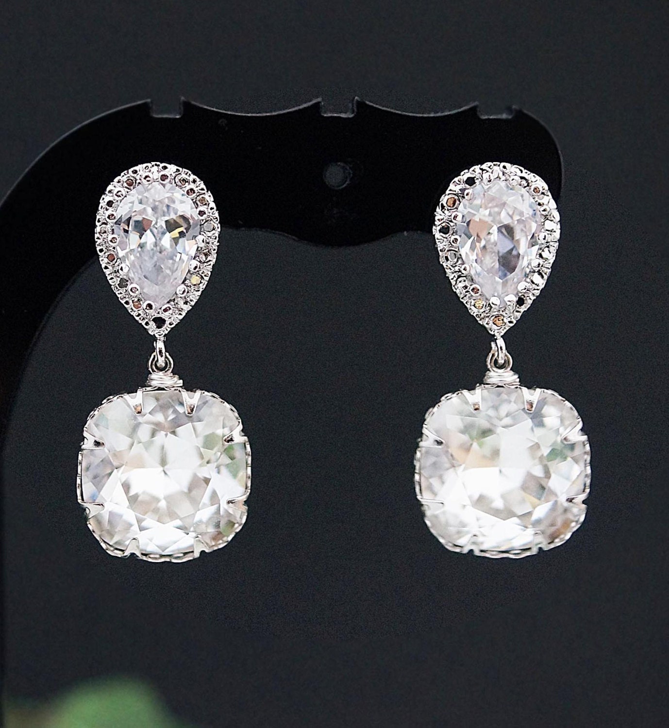 Wedding Earrings Bridal Jewelry Bridal Earrings Bridesmaid earrings dangle earrings clear white Swarovski square drops