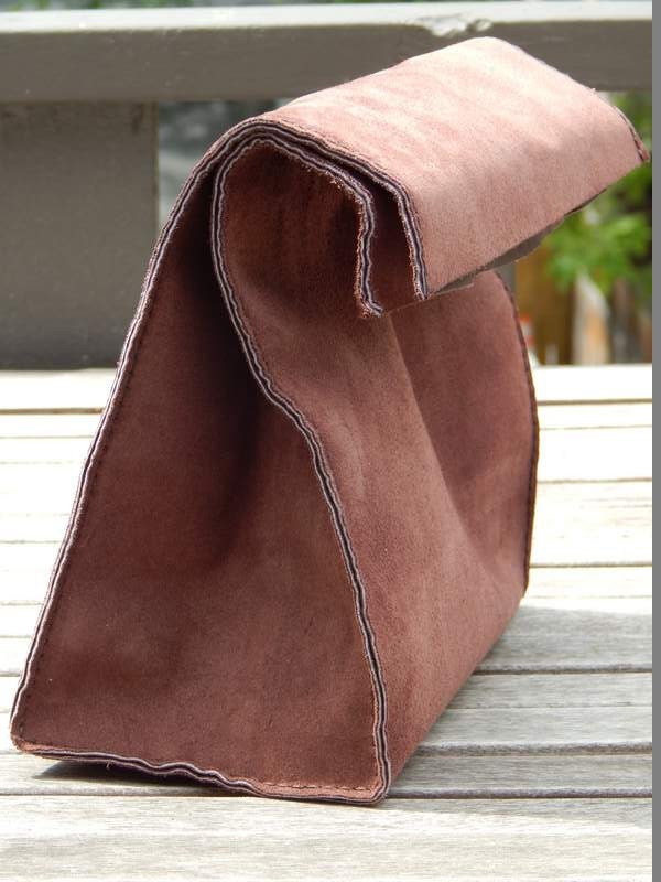 HANDMADE LEATHER TOTE Bag by Little Lion Man -  Dark Purple Suede Lunch Book Bag Carry-All Luggage Grocery Messenger Hip Hand Stitched