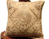 Decorative Pillow Cover 16x16 Cotton Mirror Embroidered Accent Dark Beige Pillow Couch Sofa Toss Bed Pillow Cases Bedroom Reflections