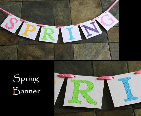 SPRING / Easter Banner / Embossed Lettering / Pastel Garland / Hoppy Easter / Photo Prop