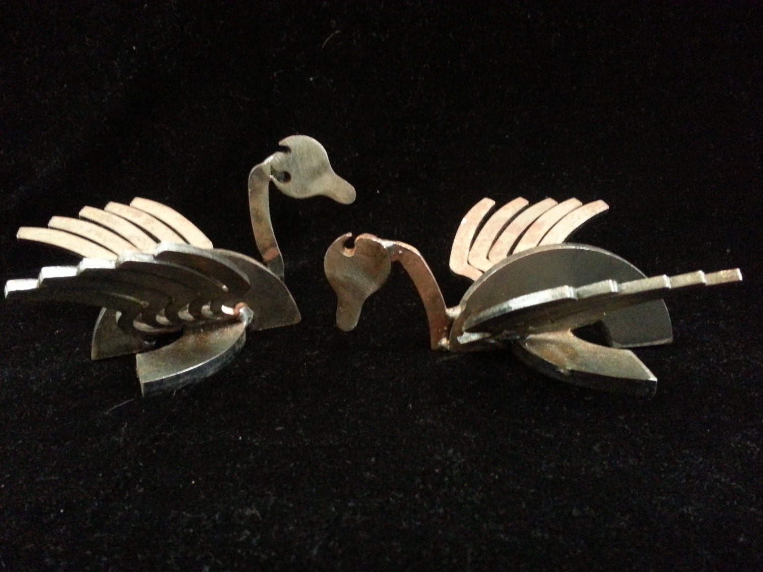 Up Cycle Whimsical  Steampunk Metal Iron Bird Sculptures Steel Doves Handmade Industrial Art