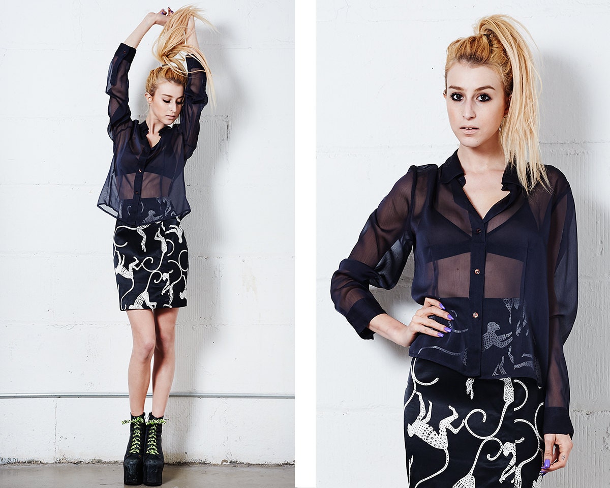 x / / Sheer Black Blouse O/S / / x