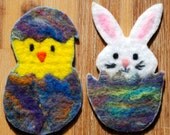 Feltmaking Kit  Make your own felt Easter Bunny and Chick from handmade merino wool prefelts